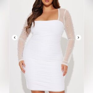 Elegant White Dress with Sheer Sleeves